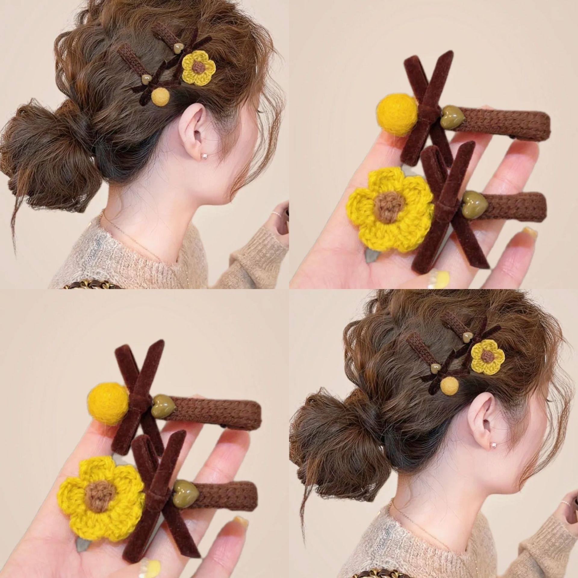 TKTK毛线花朵bb夹发夹女2025新款侧边夹前额发卡碎发刘海夹子高端