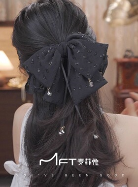 新款头饰发抓赫本风抓夹黑色蝴蝶结发夹感后脑勺鲨鱼夹女发饰