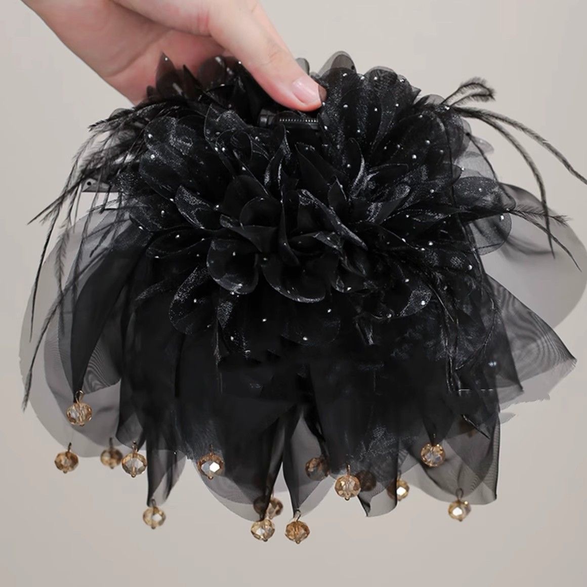 【公主的裙摆】抓夹时尚百搭头饰花朵羽毛大号抓夹显发量夏季轻纱