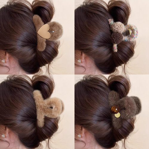 tktk秋冬毛绒抓夹女感2025新款发量多发夹后脑勺盘发鲨鱼夹子头饰