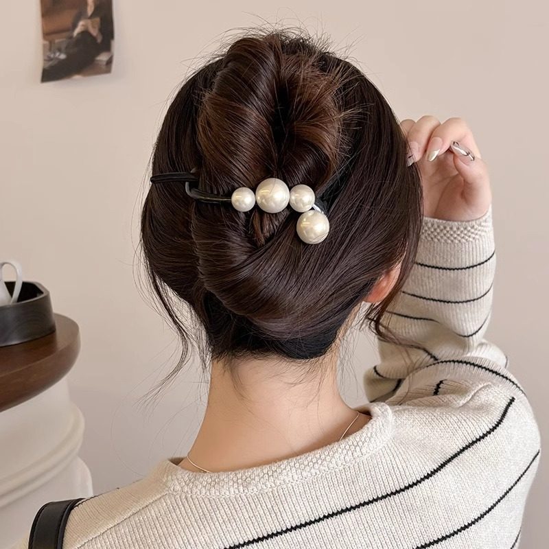 tktk夏季百搭珍珠发夹女感简约扭扭夹盘发头饰后脑勺一字抓夹子