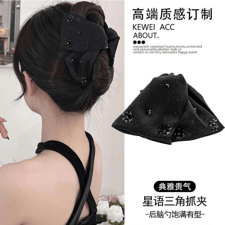 感黑色满天星抓夹女新款发夹后脑勺鲨鱼夹子大号盘发头饰饰品
