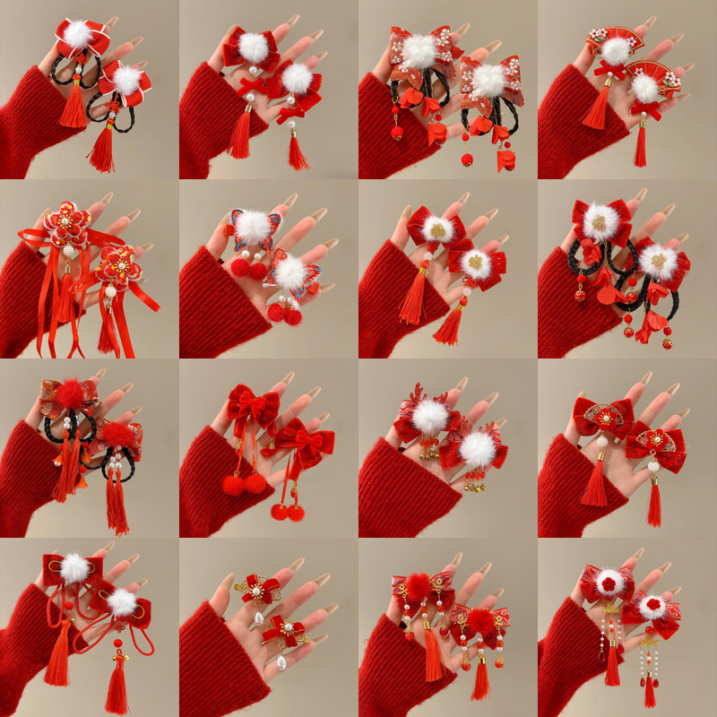 tktk可爱马年后脑勺新年发夹国风鸭嘴夹对夹飘带2026新款醒狮夹子