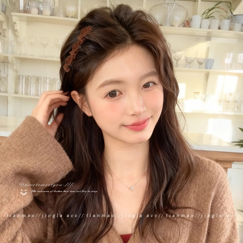 tktk秋冬懒人植绒编发夹女2025新款短发过渡期前额侧边刘海碎发夹