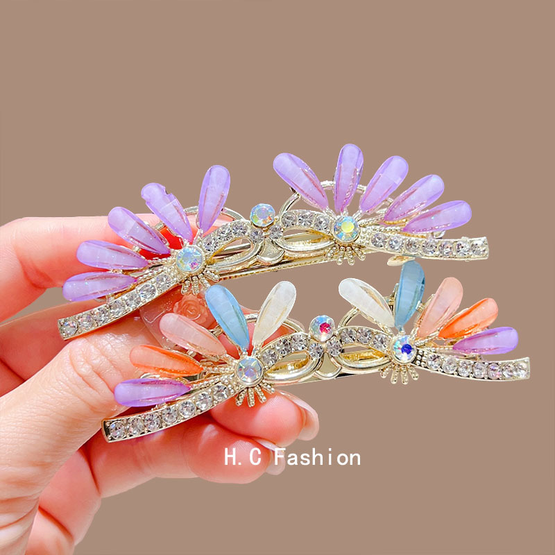 新款水晶蝴蝶结超仙抓夹感轻奢后脑勺半扎盘发卡发夹女头饰品