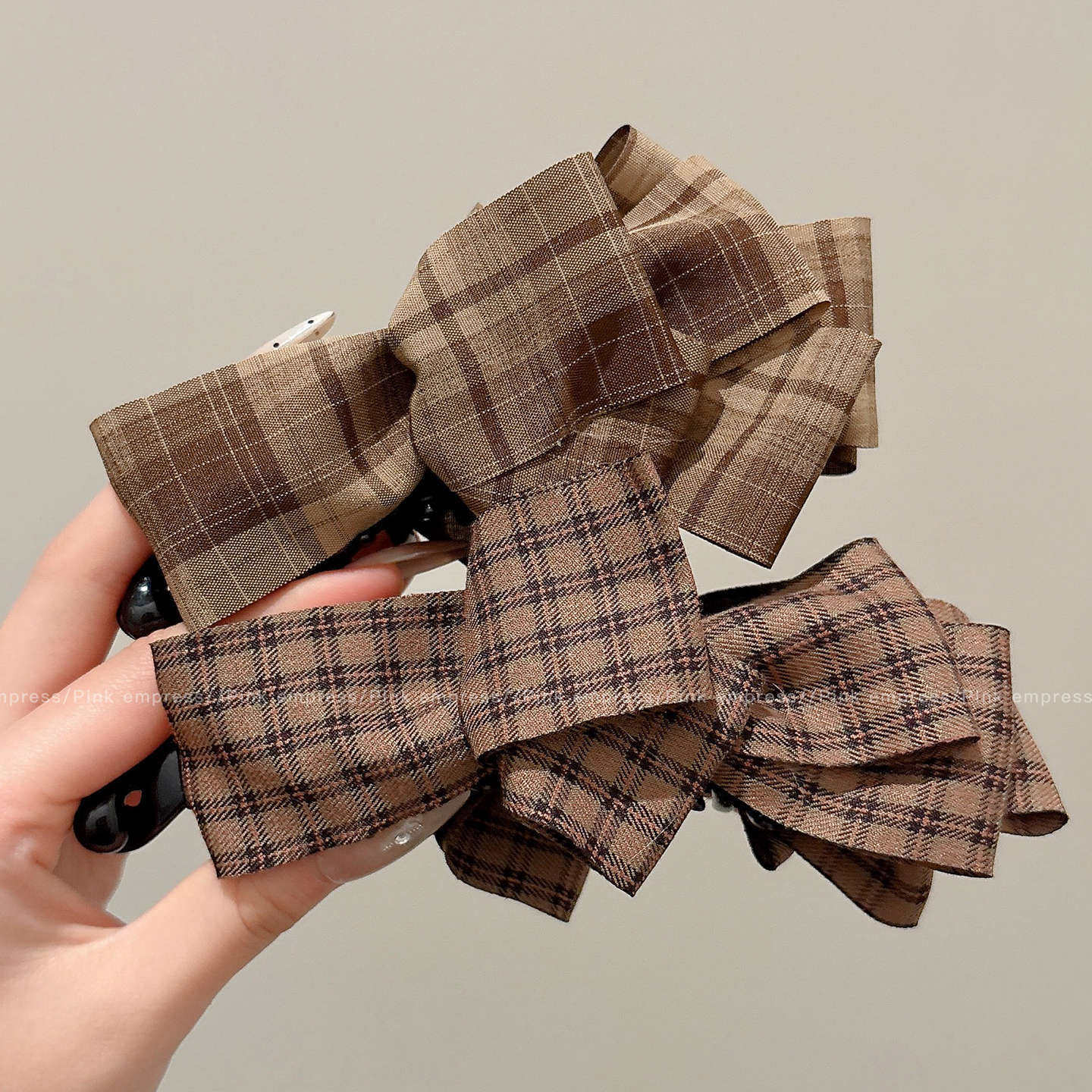 感格纹蝴蝶结香蕉夹竖夹女后脑勺显发量高马尾发夹发量多头饰