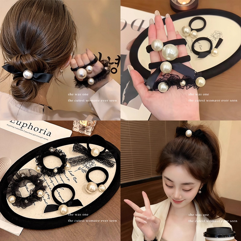 tktk韩系珍珠发圈女高弹力耐用头绳感2025新款丸子头扎头发绳头饰