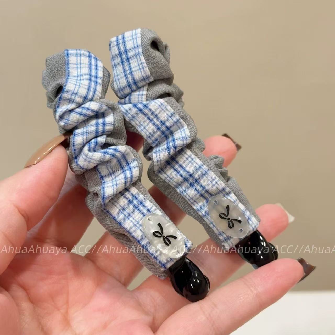 韩系学院风格纹蝴蝶结侧边夹马尾夹甜美盘发夹鸭嘴夹2025新款