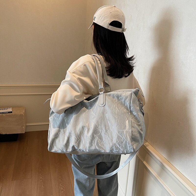 简约短途旅行包男女通用手提行李袋纯色单肩斜挎登机包孕妇待产包