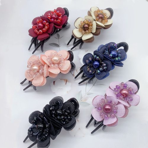 TKTK跨境韩系后脑勺顶夹中号发卡花朵三齿鸭嘴夹韩国盘头发夹子发