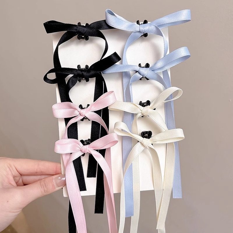 TKTK优雅公主头侧边刘海发夹黑色蝴蝶结飘带碎发抓夹前额小饰品