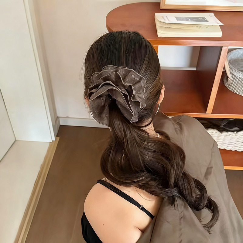 TKTK复古格纹褶皱泡泡香蕉夹女高马尾固定夹后脑勺盘发鲨鱼夹半扎