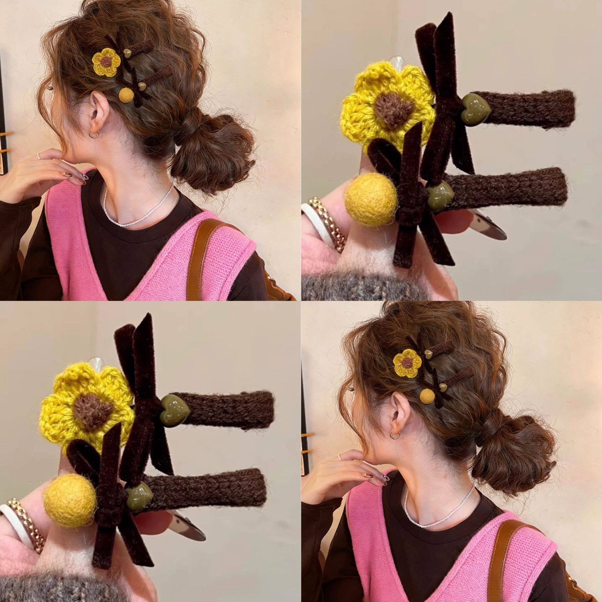 TKTK毛线花朵撞色发夹女温柔bb夹2025新款高端侧边碎发刘海夹发卡