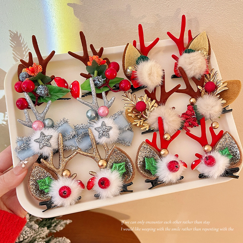 拍照道具麋鹿bb夹饰品氛围感刘海侧边夹发卡圣诞节鹿角发夹