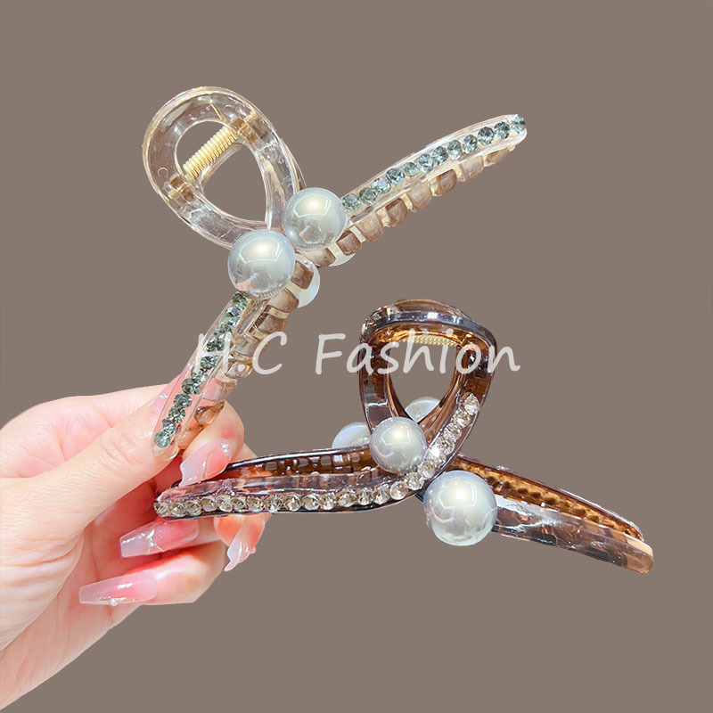 感珍珠水钻大号抓夹女气质时尚后脑勺盘发夹新款发量多鲨鱼夹