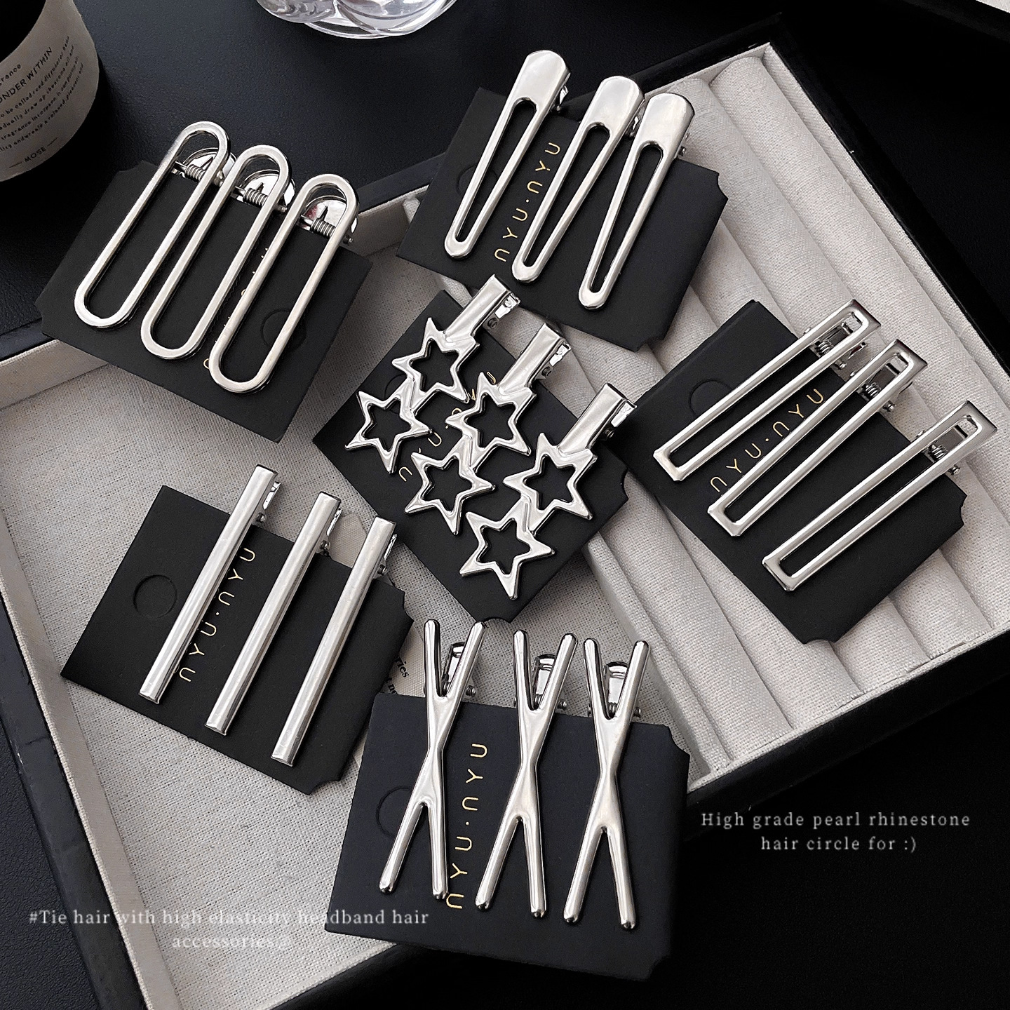 TKTK银色金属镂空星星发夹侧边刘海夹女前额碎发鸭嘴夹子一字发卡