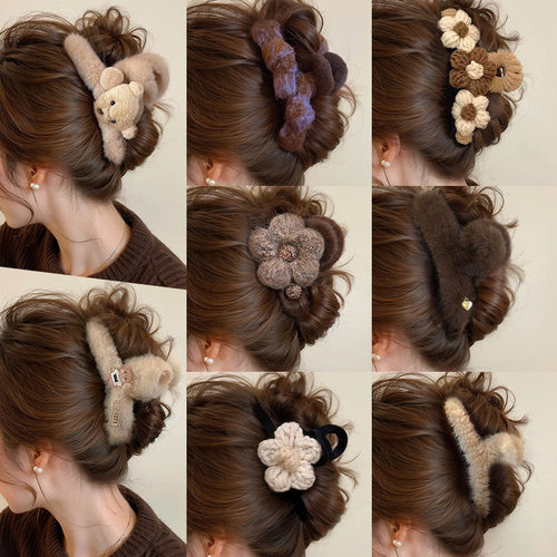 tktk秋冬大号毛绒抓夹女感2025新款发夹后脑勺鲨鱼夹发卡夹子发饰