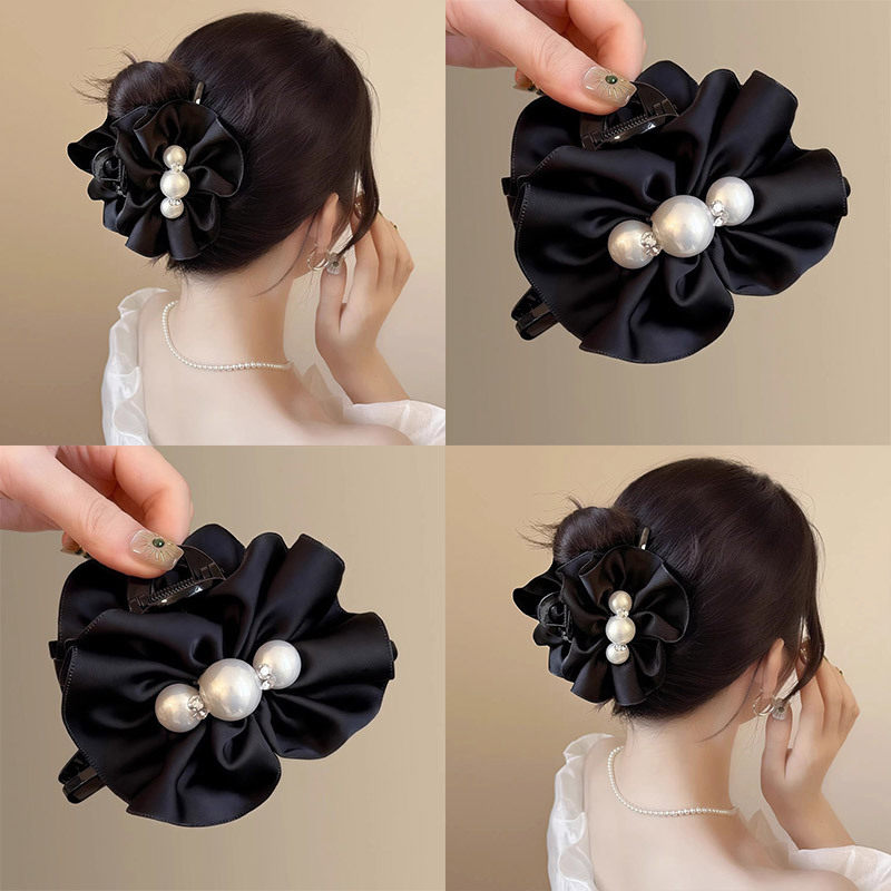 TKTK东方之珠花都丸子头抓夹女2025新款珍珠发夹后脑勺高马尾夹子