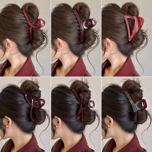 TKTK圣诞新年大号毛绒抓夹女生头饰红色爱心格纹羊羔毛发夹发饰