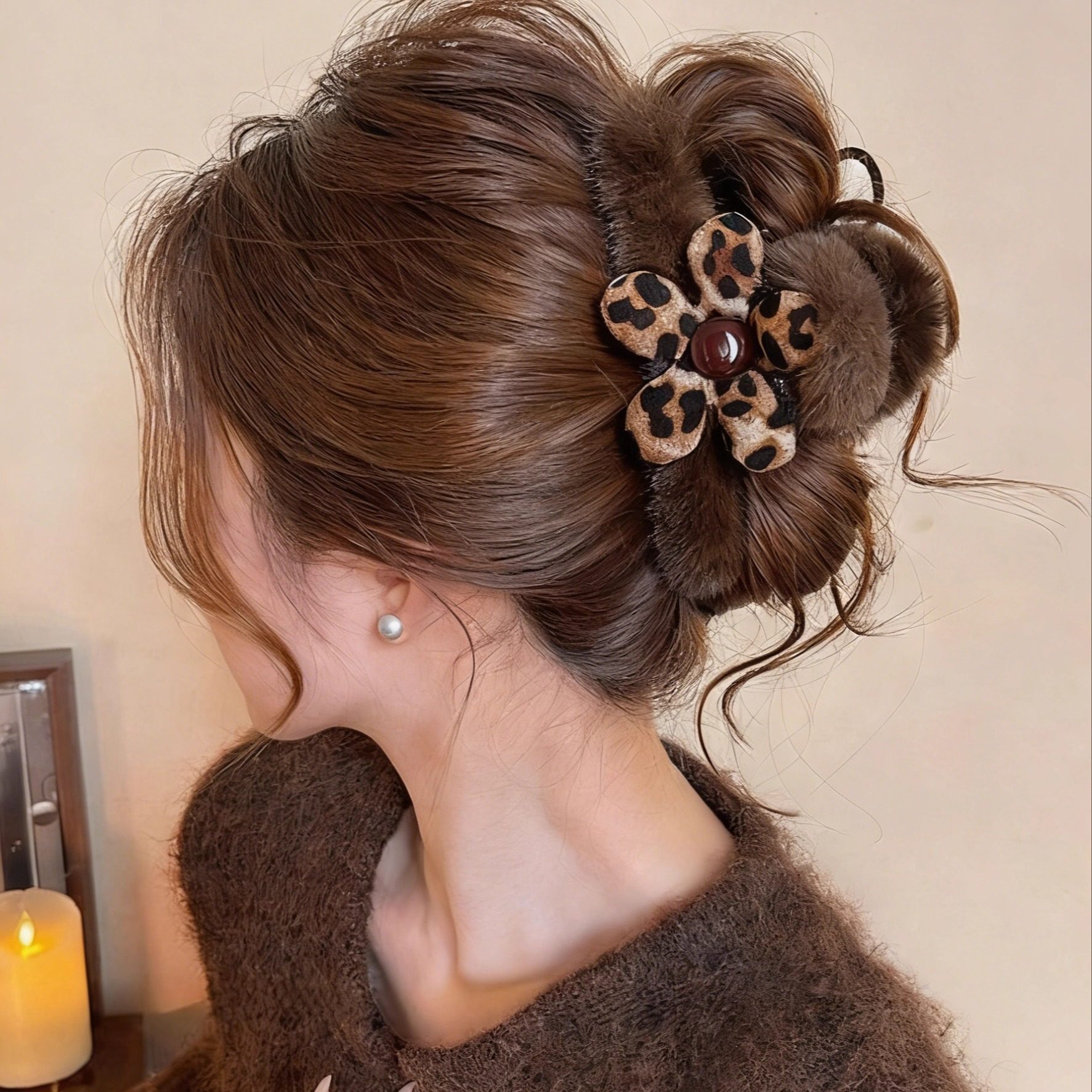 tktk豹纹花朵蝴蝶结抓夹女后脑勺鲨鱼夹2025新款发夹子感盘发头饰