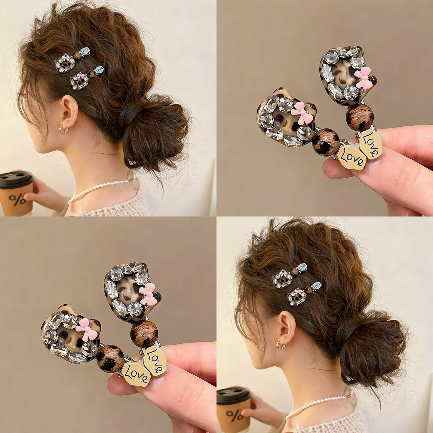 TKTK甜心闪钻豹纹猫咪发夹女碎发刘海夹子2025新款高端头饰鸭嘴