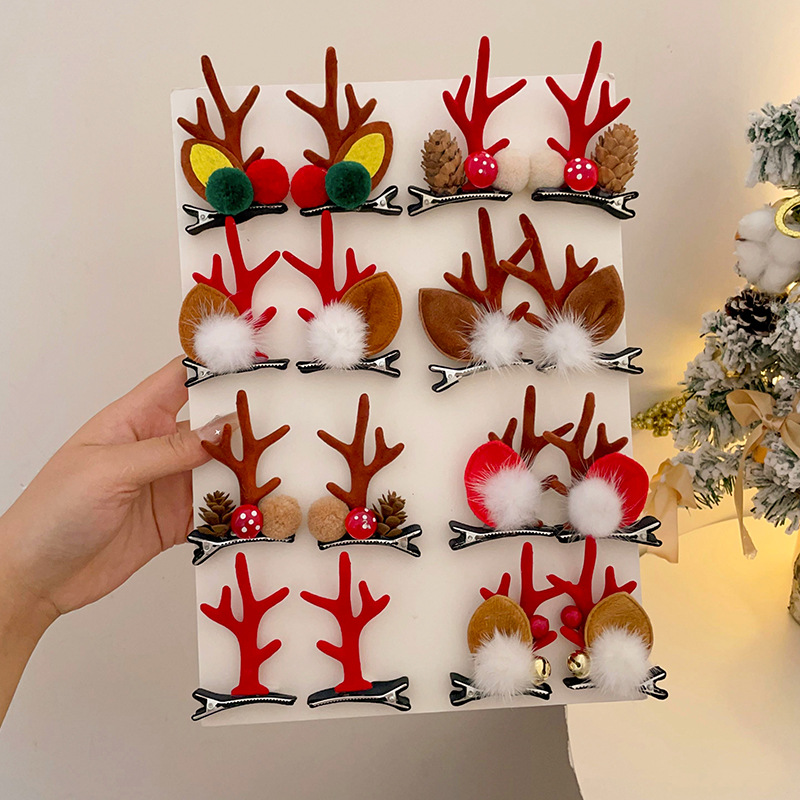 2025新款氛围感发卡感拍照道具bb夹头饰圣诞节麋鹿发夹饰品