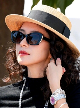 小香珍珠墨镜女猫眼时尚潮牌防紫外线街拍显脸小高级感白色太阳镜