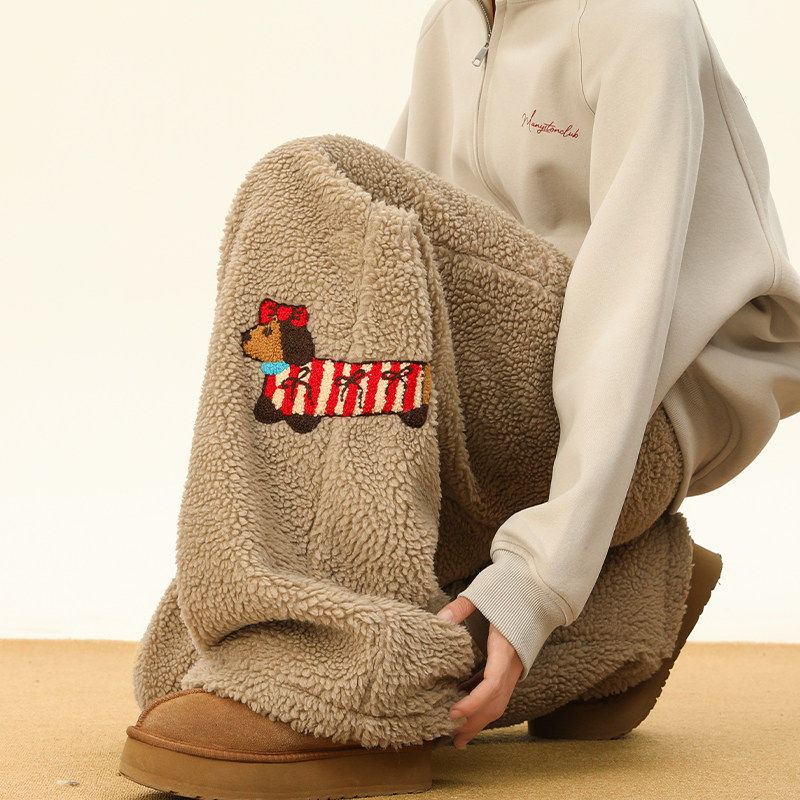 卡其色小狗刺绣羊羔毛棉裤女冬季加厚保暖防寒宽松百搭休闲长裤子,女装/女士精品,棉裤/羽绒裤,淘宝优惠券,粉丝福利购,淘宝优惠卷