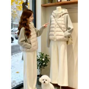 轻薄针织拼接棉服女款2025冬季新款韩版假两件棉衣保暖棉袄外套TG