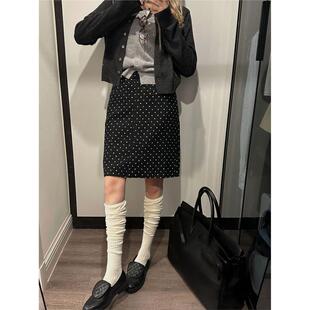 中长裙 胖mm高腰毛呢包臀西装 miu系波点半身裙女2026新款 秋冬大码