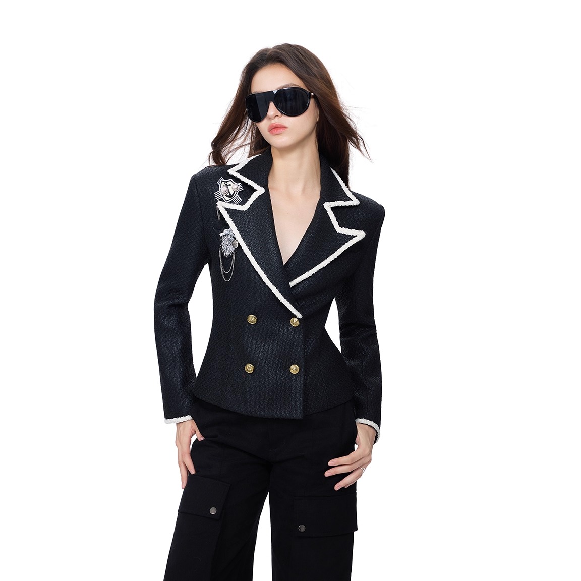 Invertebrate 小香风外套女春秋高级感刷蜡西装收腰显瘦短款上衣