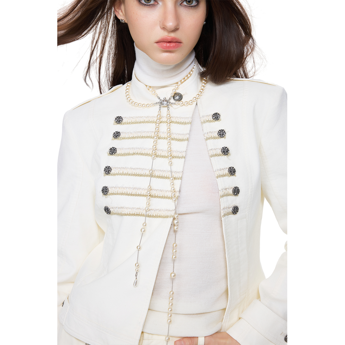 无脊椎25fw-005宫廷修身灯芯绒铆钉排扣复古收腰夹克