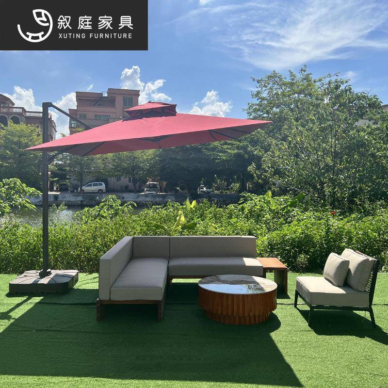 庭户外简室约实木柚木沙发叙茶几组合具22-7-27-外庭院景家区花园