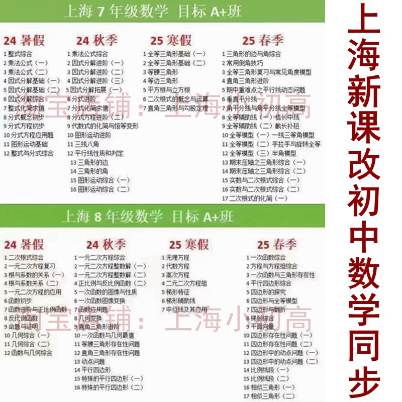 2025年新课改上海初中数学A+班