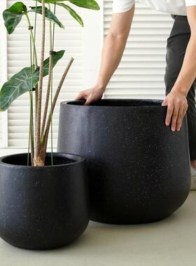 北欧轻奢高级感龟背NF016竹绿橡树花盆瓷龙血树黑色落地陶皮客植