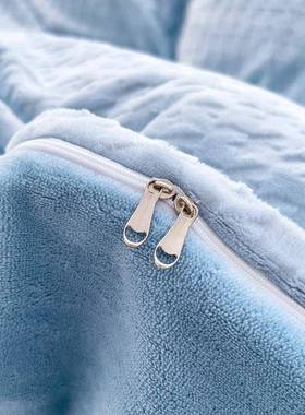 加牛厚奶绒珊瑚绒床四件套248x482定做纯色单床笠毛绒被套20*DWH2