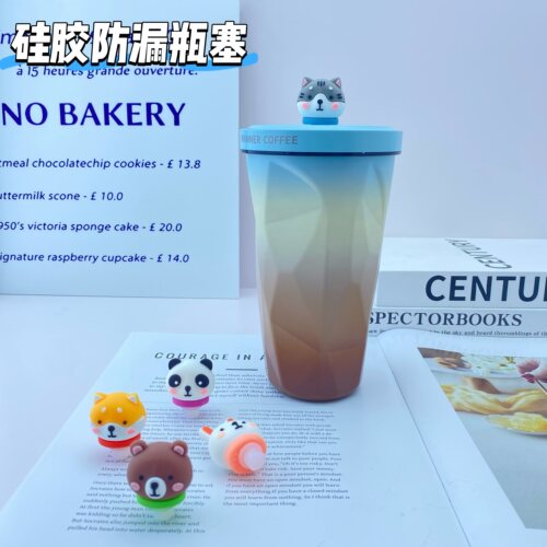 适配manner随手杯9.6mm防漏瓶塞熊猫小兔卡通杯塞防尘盖子多功能