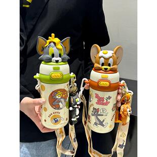 猫和老鼠卡通保温杯儿童学生上学便携吸管水杯高颜值可爱情侣杯子