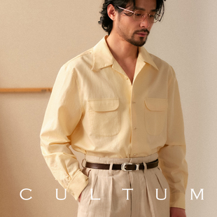 长袖 男士 CULTUM古巴领口袋衬衫 ivy运动休闲新款 透气棉麻混纺