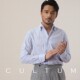 男长袖 CULTUM意式 商务绅士泡泡纱一片领衬衫 条纹青年休闲衬衣