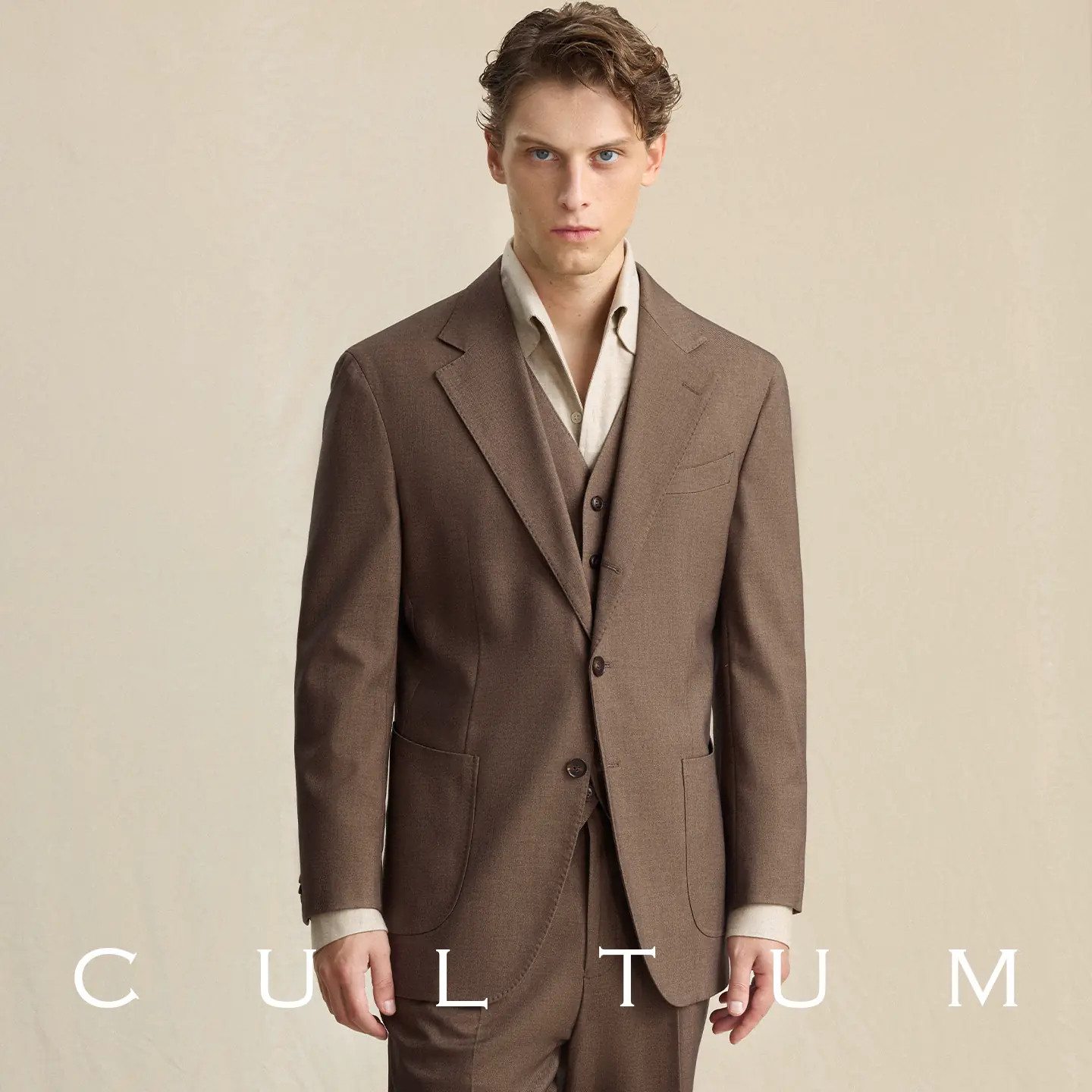 CULTUM意式西装套装男正装商务休闲结婚礼西裤平驳领西服外套装