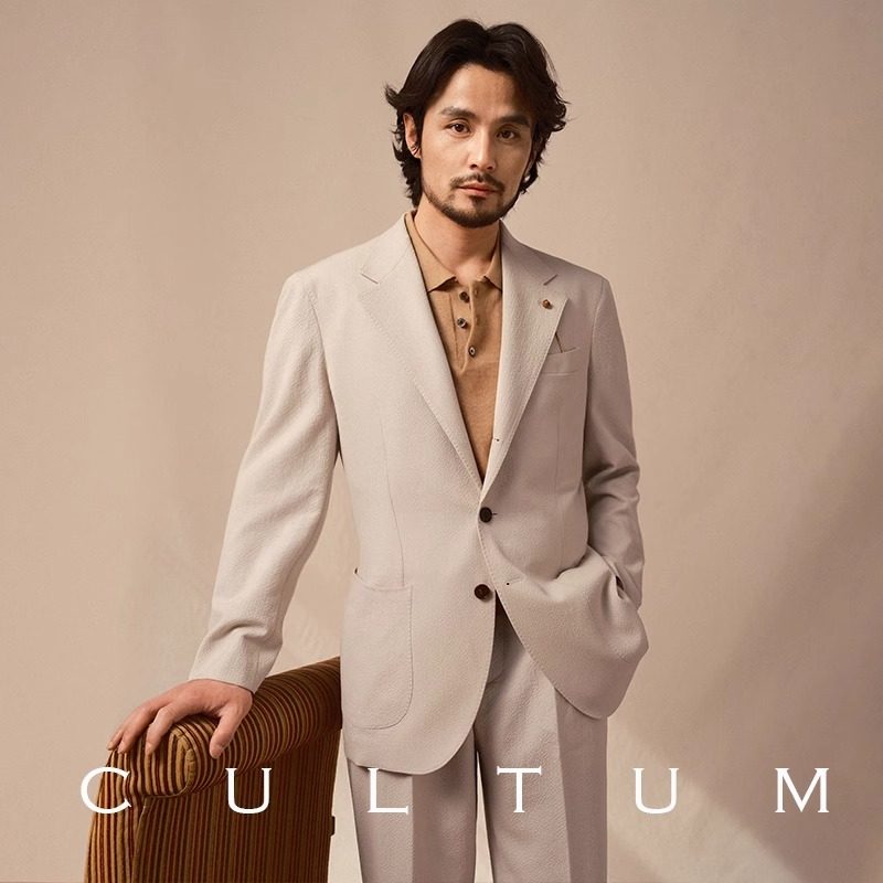 【泡泡纱】CULTUM男士西服套装半里衬春夏薄款意式商务休闲薄西装
