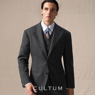 CULTUM西服男戗驳领商务高级感条纹西装 Super110半麻衬羊毛
