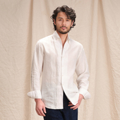 男商务休闲透气长袖 CULTUM 意式 一片领衬衫 可机洗 法国纯亚麻