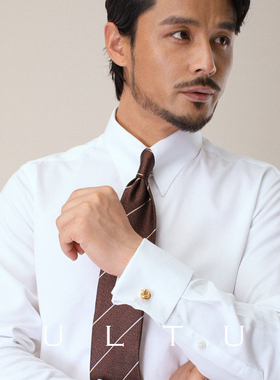 CULTUM饰耳领衬衫男士高级感法式袖口绅士大尖领商务通勤白色衬衣