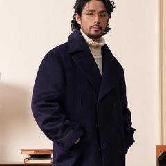 CULTUM海军大衣全羊毛秋冬季毛呢子外套男士款加厚英伦风中长款