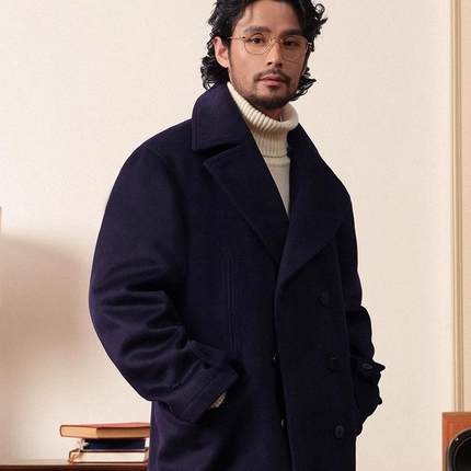 CULTUM海军大衣全羊毛秋冬季毛呢子外套男士款加厚英伦风中长款
