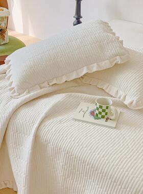少女心白色荷边牛奶绒IAN盖保暖绗缝夹棉加绒床单套三件防床叶滑
