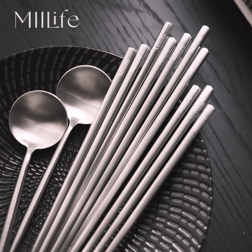 MIILife 食品级304不锈钢筷子家用抗菌防霉316钛勺子套装家庭金属
