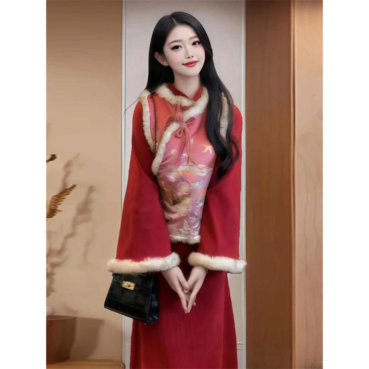 过年战袍高级感中国风红色喜庆礼服新中式国风套装高级感马甲改良